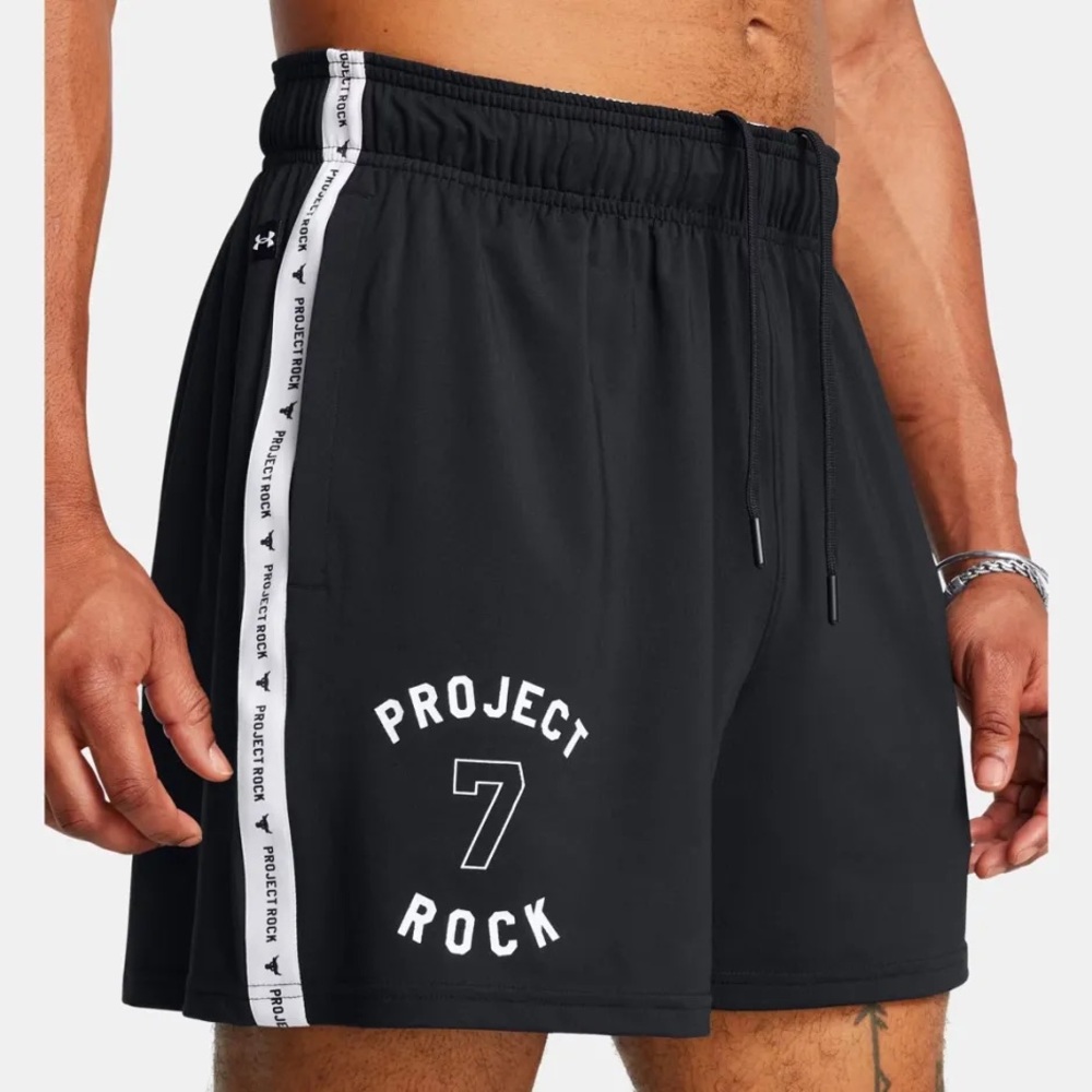 Under Armour project rock Black Athletic Shorts with White Accents